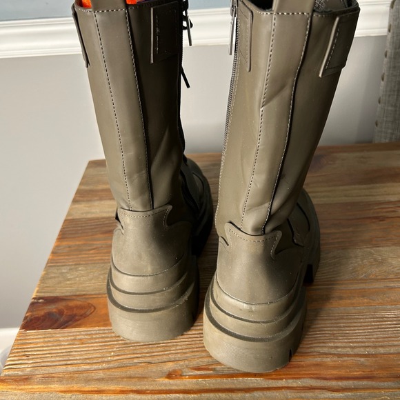 ZARA Women's Olive Green Lace Up Chunky Platform Combat Boots Size 39 - Picture 4 of 10